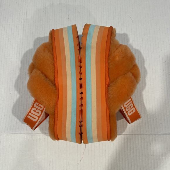 UGG Women Sz 6 Disco Knot Slide Platform Genuine Shearling Slip On Sandal Orange - Picture 6 of 13